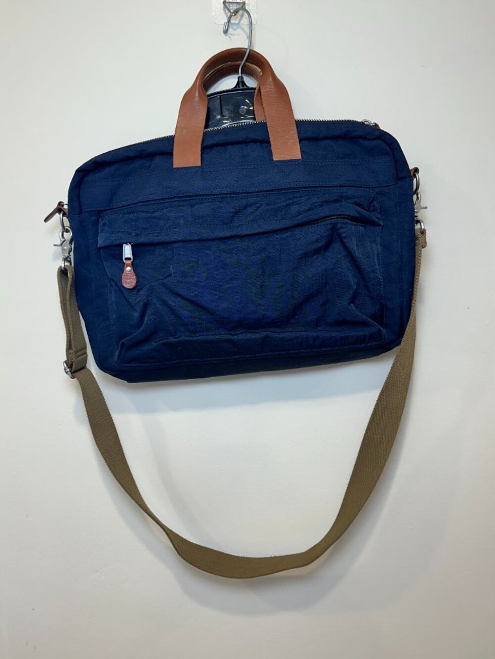J Crew Dry Goods Harwick Messenger Bag Blue Nylon With Shoulder Strap Leather - Picture 10 of 11